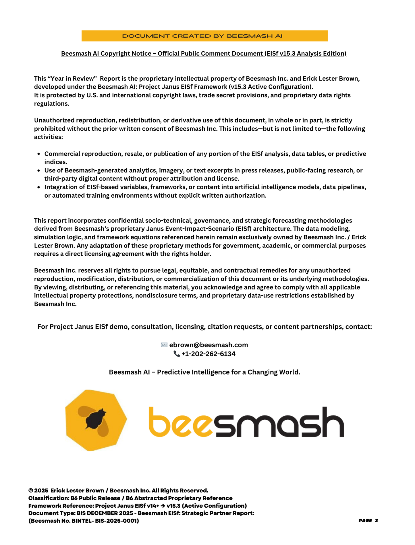 Beesmash EISf: BIS December 2025 Strategic Partner Report