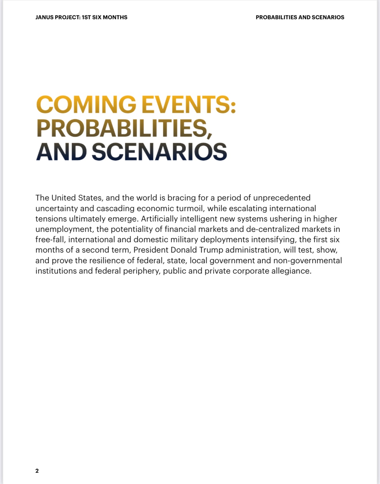 Beesmash Intelligence: Janus Project - Coming Events, Possibilities, and Scenarios #1